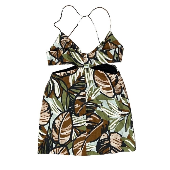 NWT Zara linen blend tropical print cut out mini dress M - Picture 5 of 15